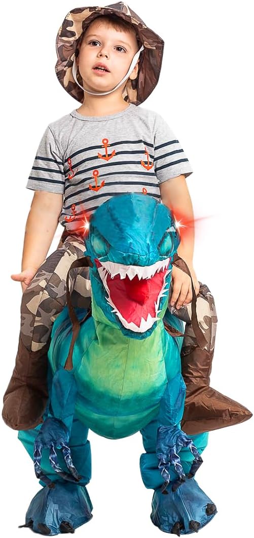 GOOSH Inflatable Dinosaur Costume for Kids Halloween Costumes Boys Girls Funny Blow up Costume for Halloween Party Cosplay (Size 7-10Y)