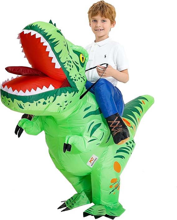 Inflatable Dinosaur Costume Kids Riding T Rex Blow up Halloween Costume Funny Party for Boys/Girls (Size 7-10Y))