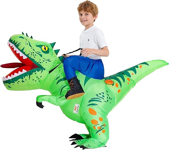 Inflatable Dinosaur Costume Kids Riding T Rex Blow up Halloween Costume Funny Party for Boys/Girls (Size 7-10Y))