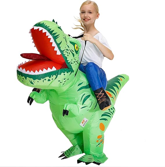 Inflatable Dinosaur Costume Kids Riding T Rex Blow up Halloween Costume Funny Party for Boys/Girls (Size 7-10Y))
