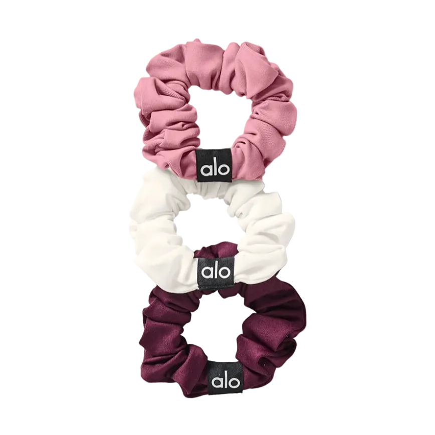 ALO Fresh Mini Scrunchie 3-Pack - Burgundy/Pink Wild Rose/Ivory 