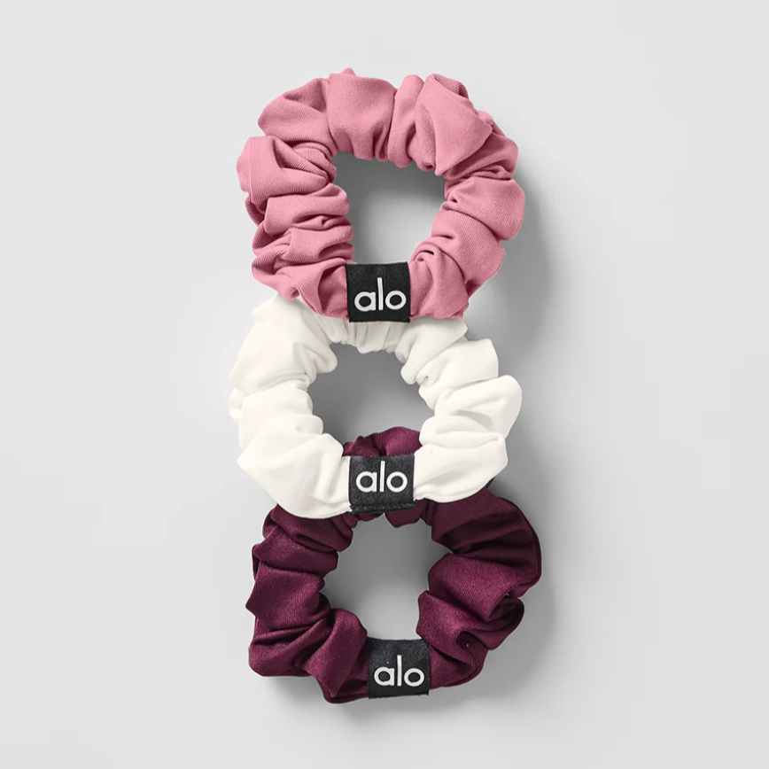 ALO Fresh Mini Scrunchie 3-Pack - Burgundy/Pink Wild Rose/Ivory 