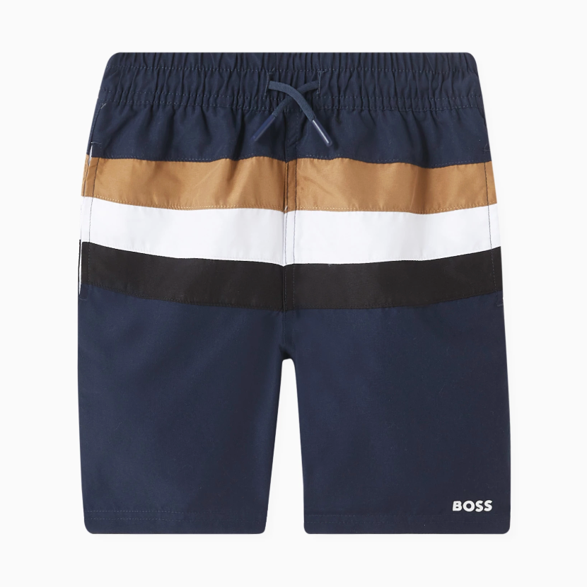 BOSS Kidswear Striped Surfer Shorts 