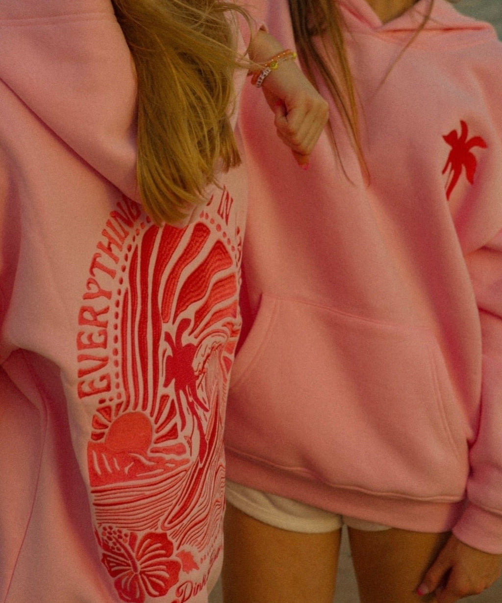 PINK PALM PUFF-"Everything Comes in Waves" Hoodie in Pink