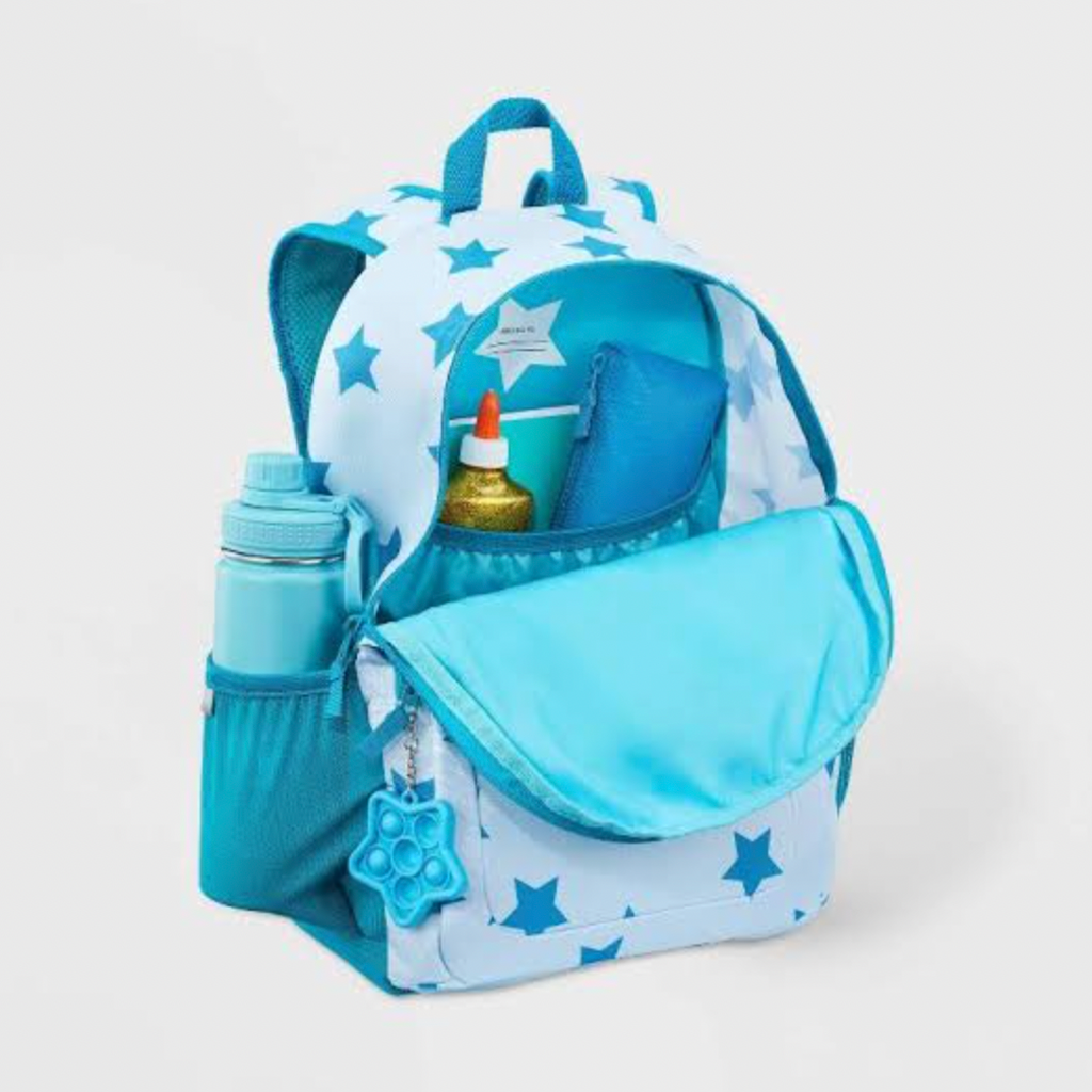 Cat & Jack kids' classic 17-inch star-print backpack - White/Blue 