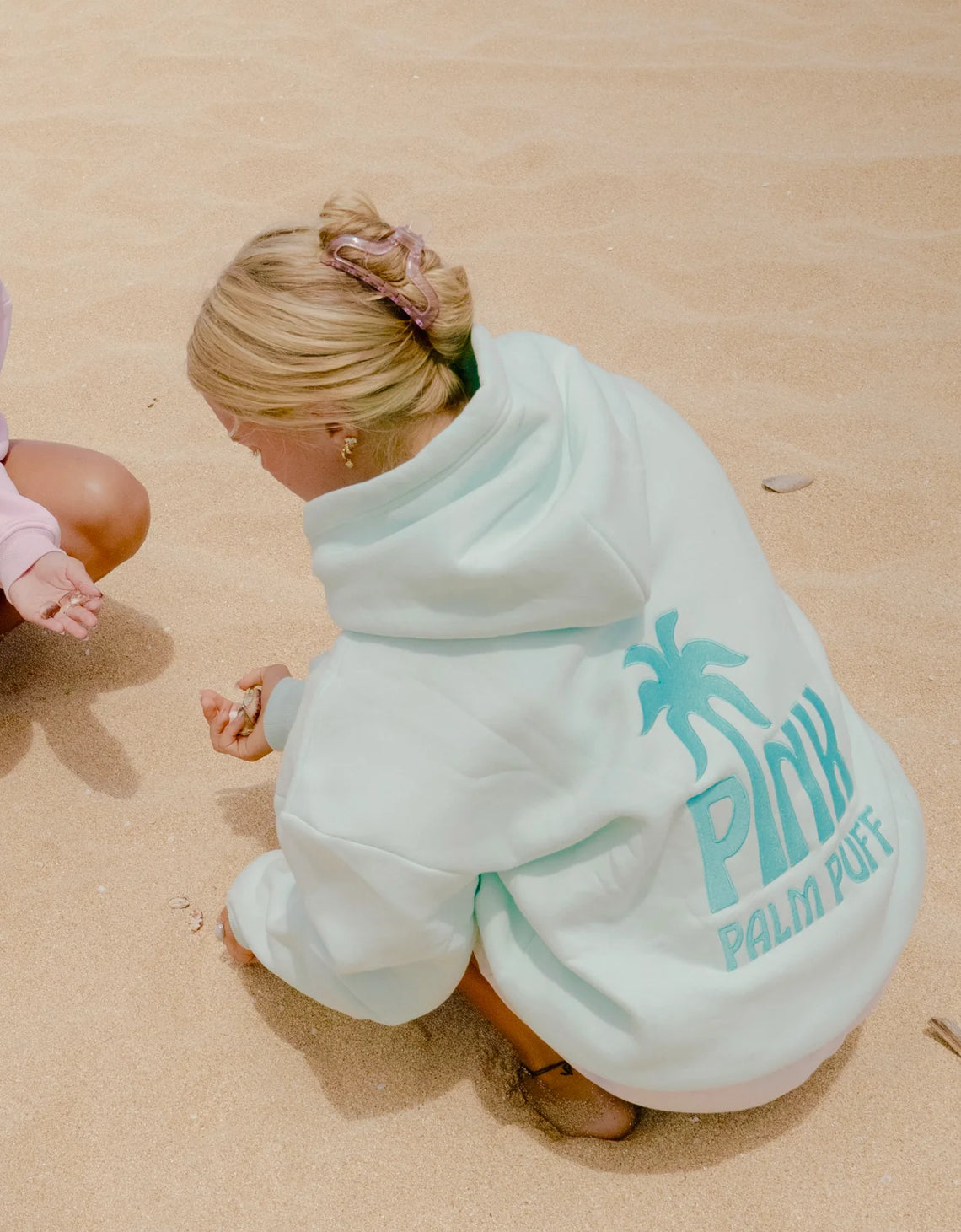 PINK PALM PUFF-Classic Puff Hoodie in Pink Mint Breeze