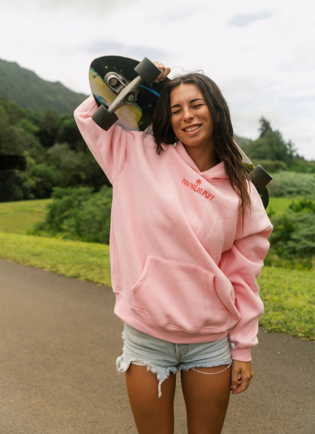 PINK PALM PUFF-Classic Puff Hoodie in Pink