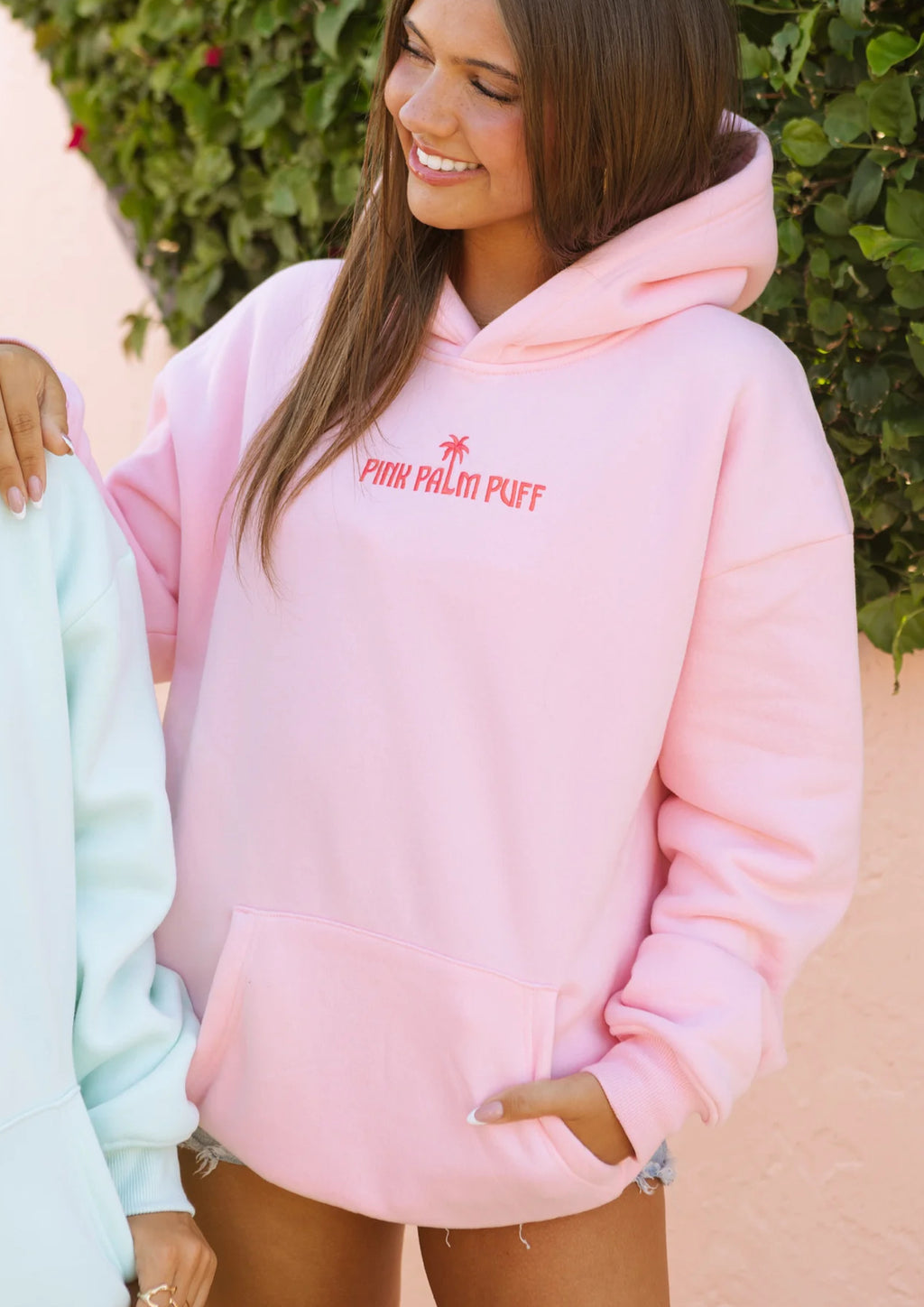 PINK PALM PUFF-Classic Puff Hoodie in Pink
