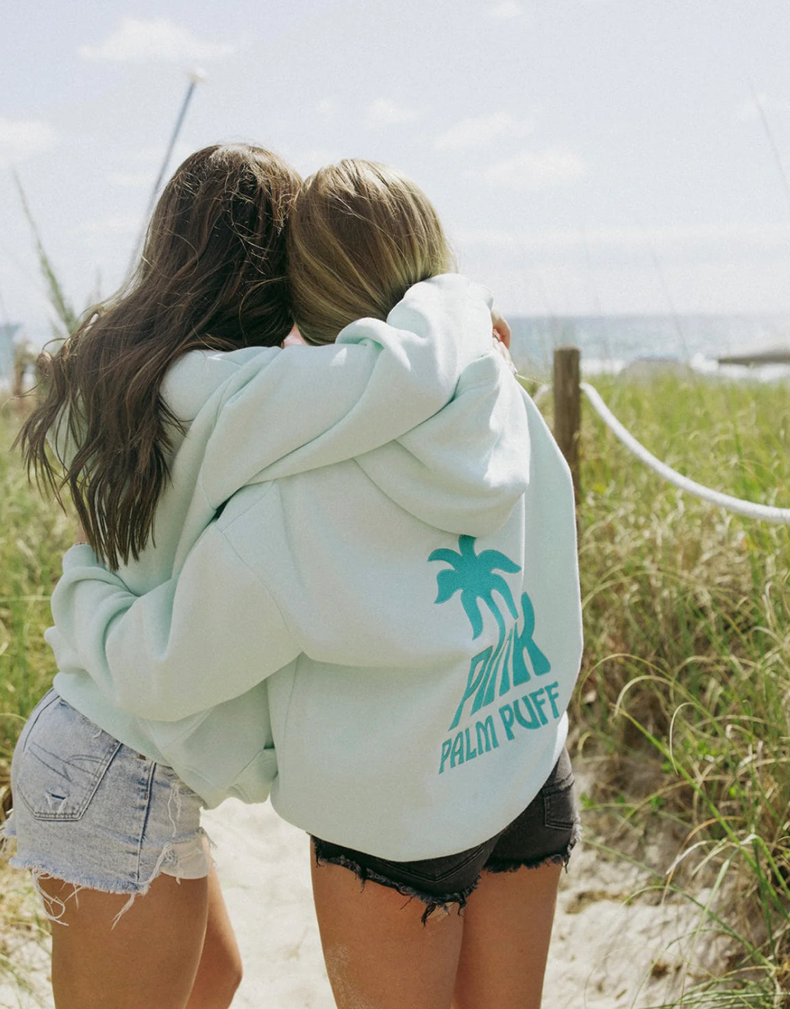 PINK PALM PUFF-Classic Puff Hoodie in Pink Mint Breeze