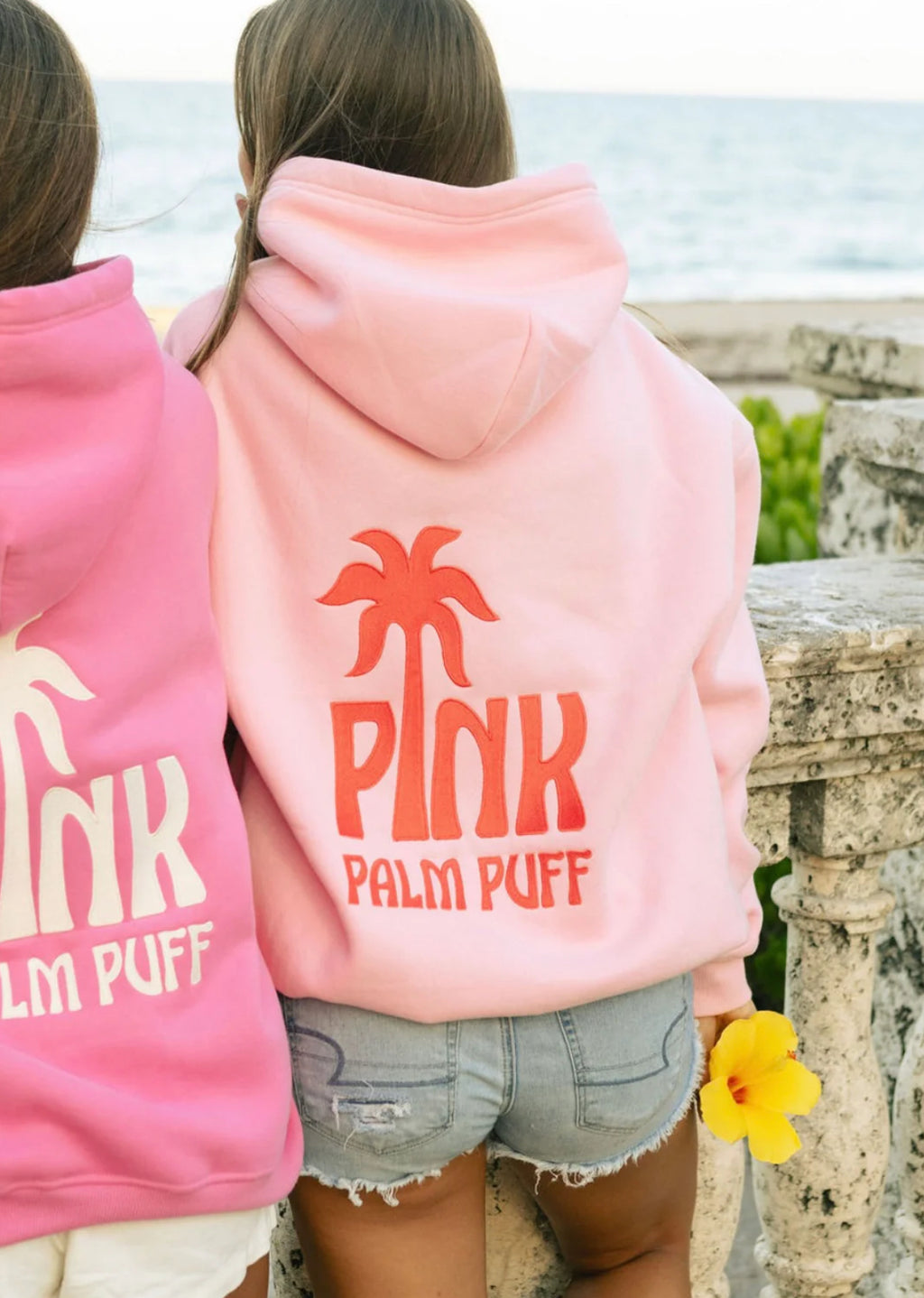 PINK PALM PUFF-Classic Puff Hoodie in Pink