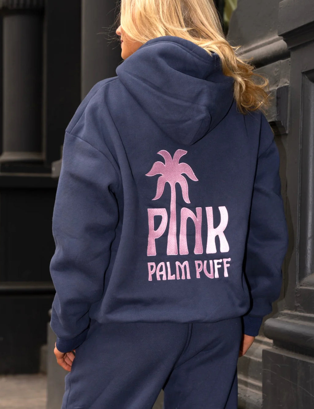 PINK PALM PUFF-Classic Puff Hoodie in Navy