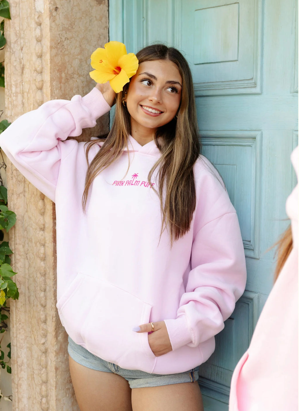 PINK PALM PUFF-Classic Puff Hoodie in Blush
