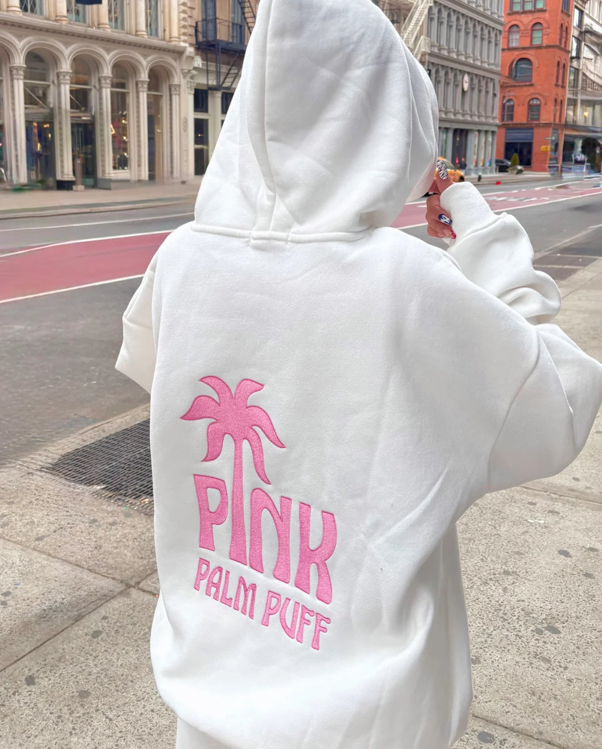 PINK PALM PUFF-Classic Puff Hoodie in Pink Opal
