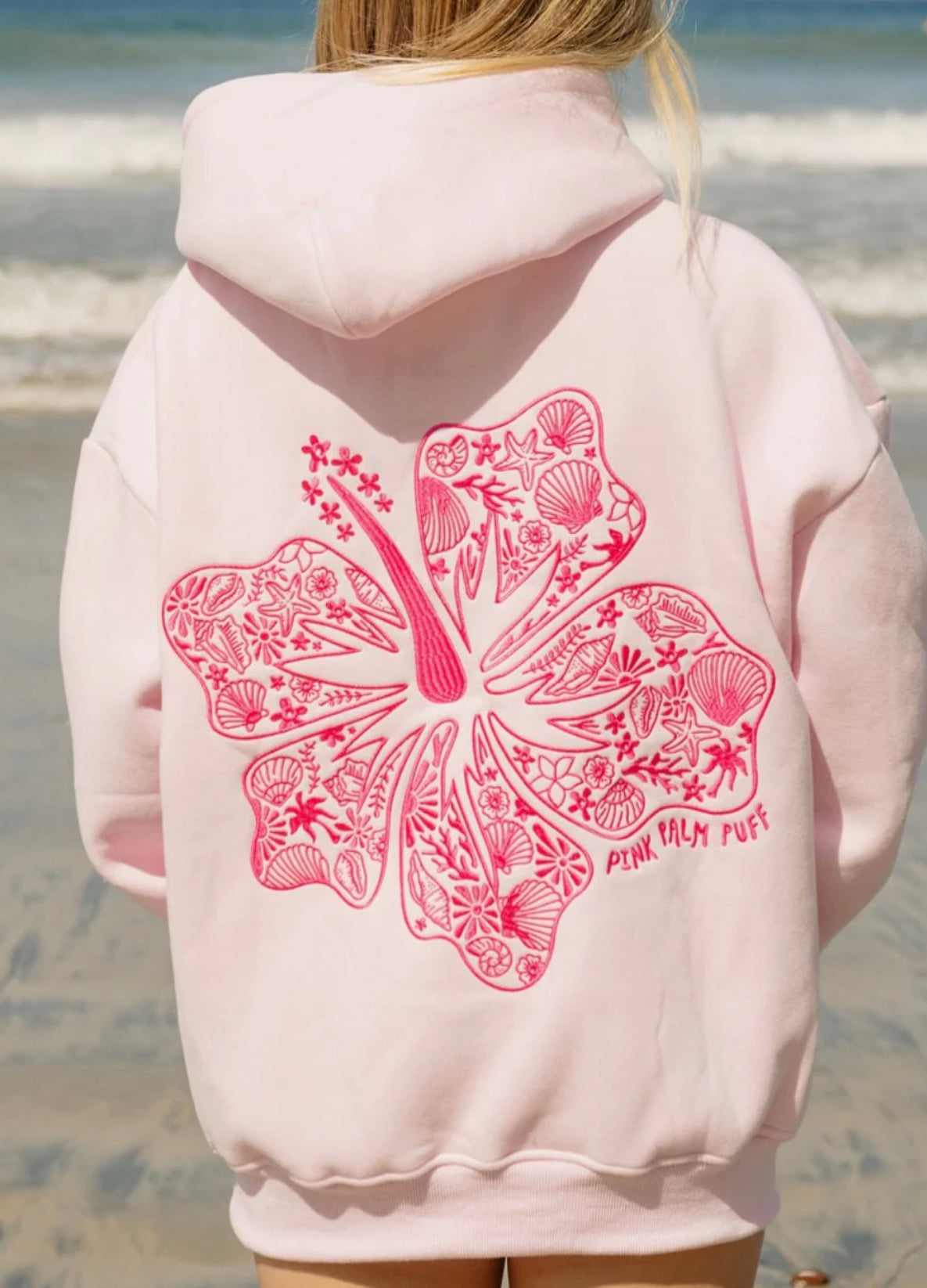 PINK PALM PUFF-"Hawaii Hibiscus" Hoodie in Blush