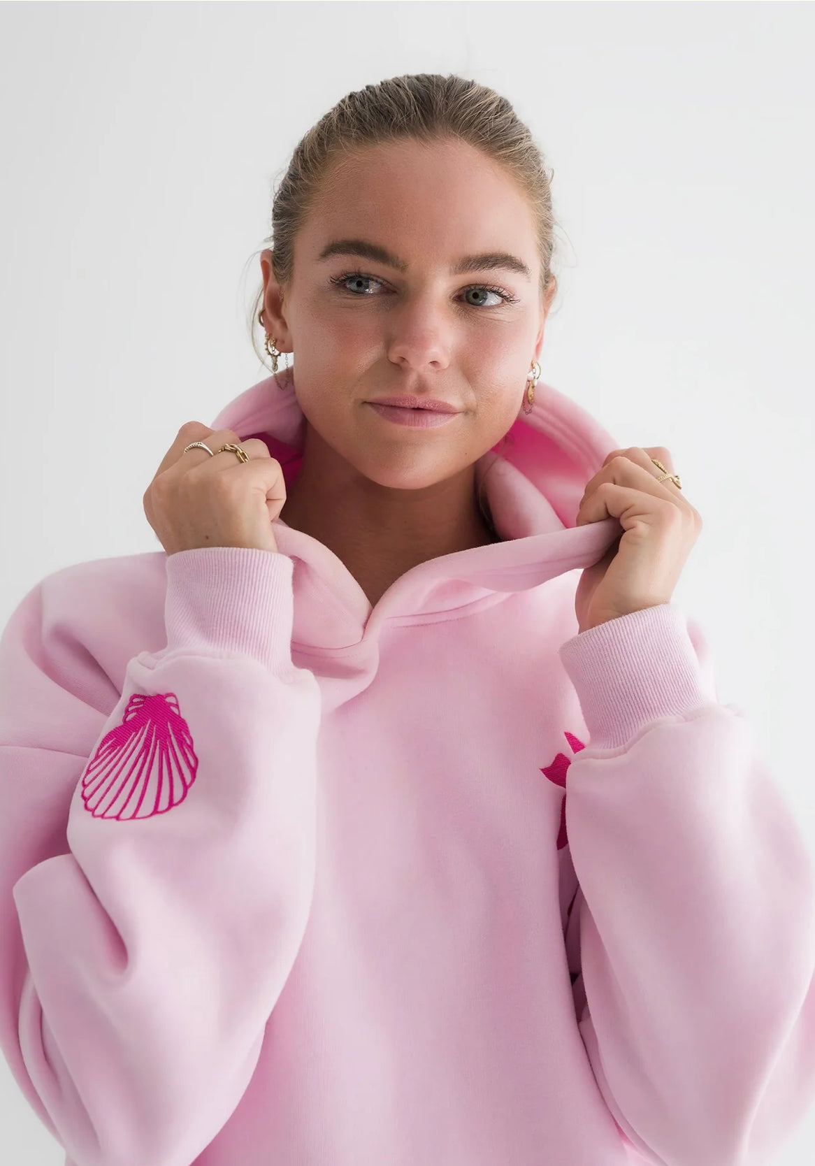 PINK PALM PUFF-"Hawaii Hibiscus" Hoodie in Blush