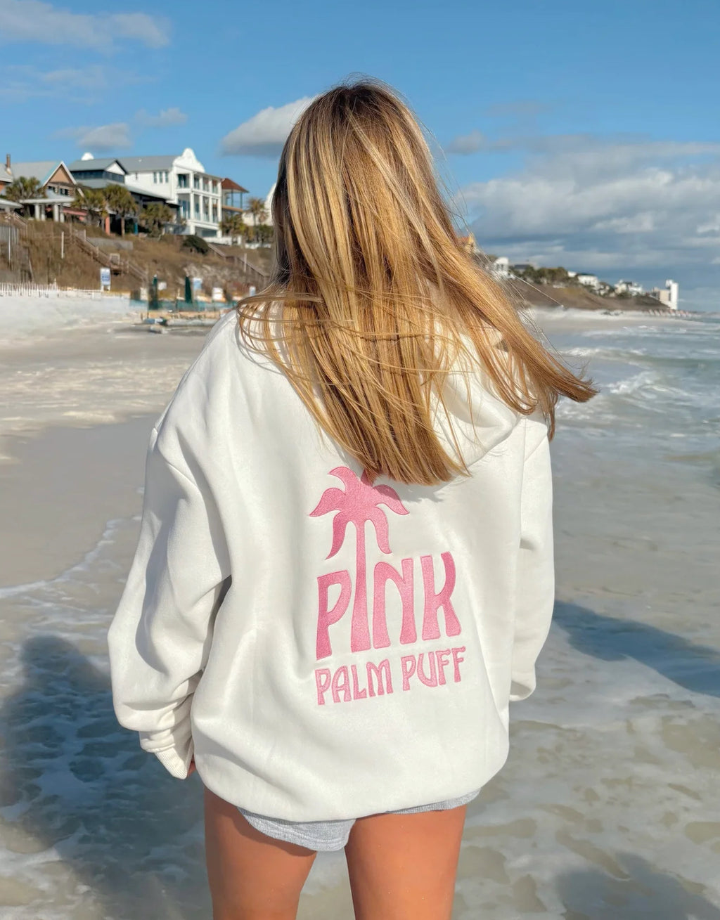 PINK PALM PUFF-Classic Puff Hoodie in Pink Opal