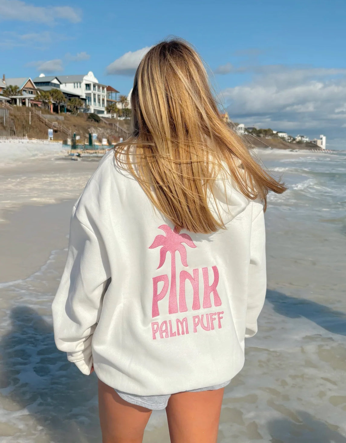 PINK PALM PUFF-Classic Puff Hoodie in Pink Opal