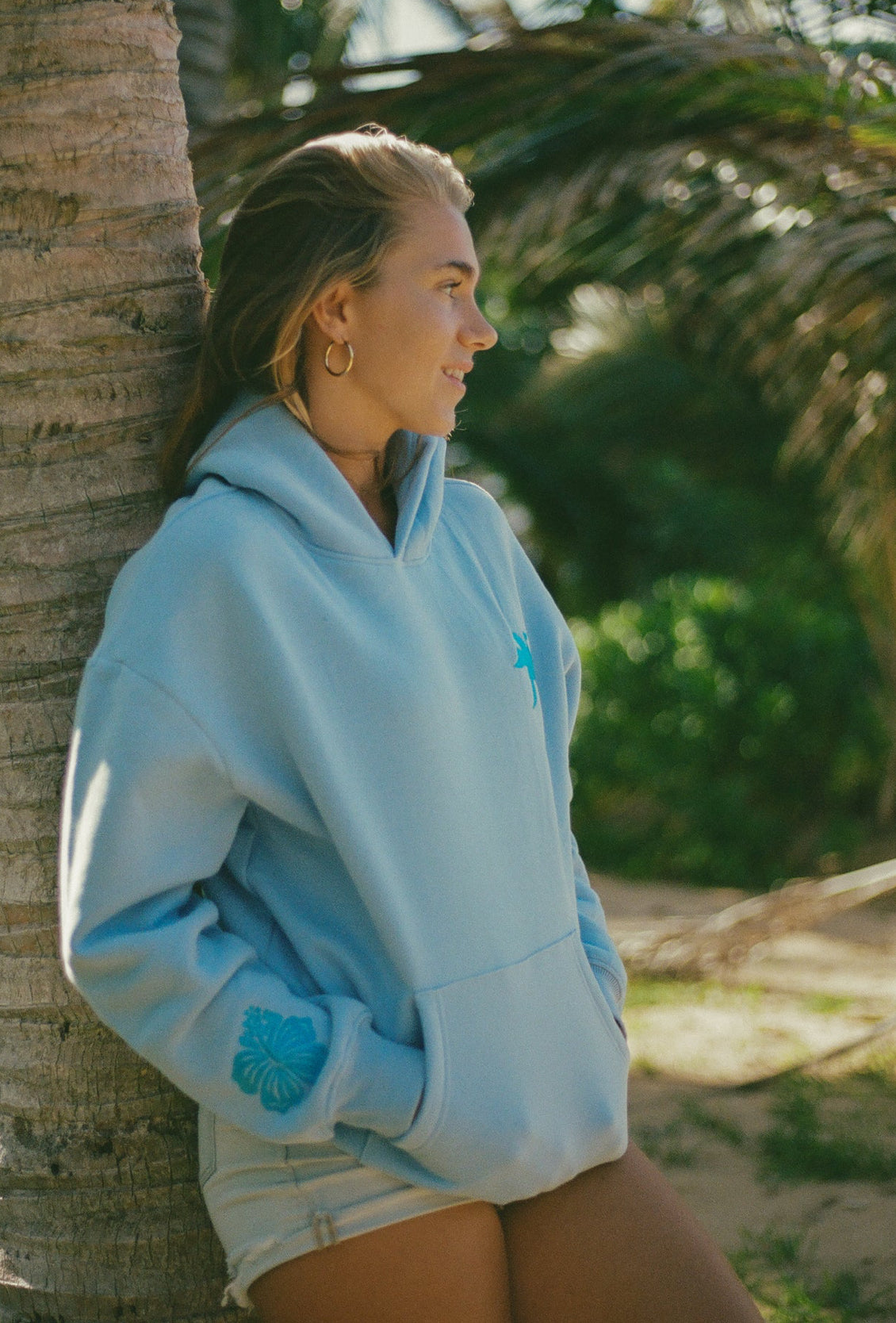 PINK PALM PUFF-"Everything Comes in Waves” Hoodie in Blue