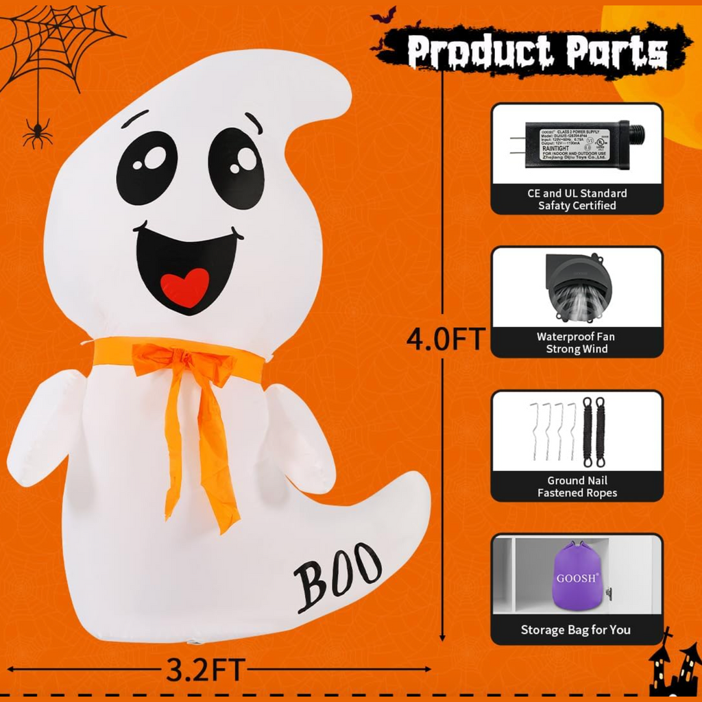 GOOSH 4 FT Halloween Inflatable Ghost Outdoor Decoration