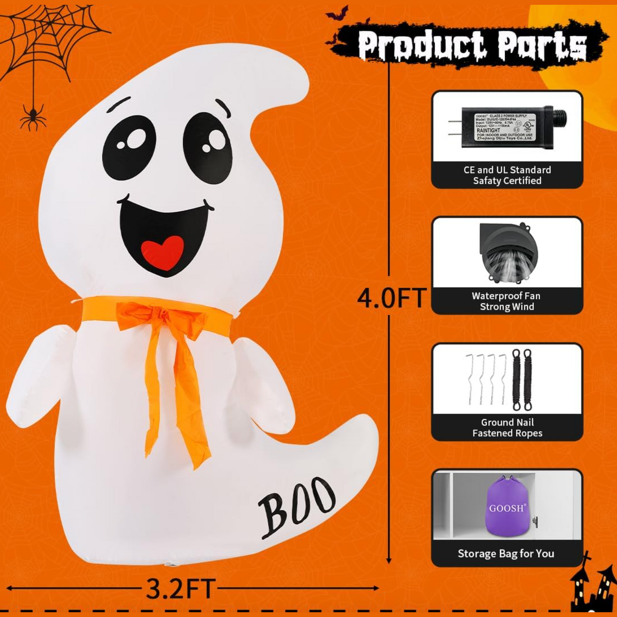 GOOSH 4 FT Halloween Inflatable Ghost Outdoor Decoration