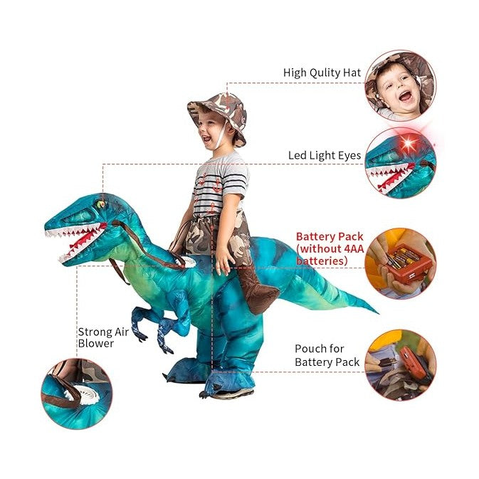 GOOSH Inflatable Dinosaur Costume for Kids Halloween Costumes Boys Girls Funny Blow up Costume for Halloween Party Cosplay Size 7-10Y 