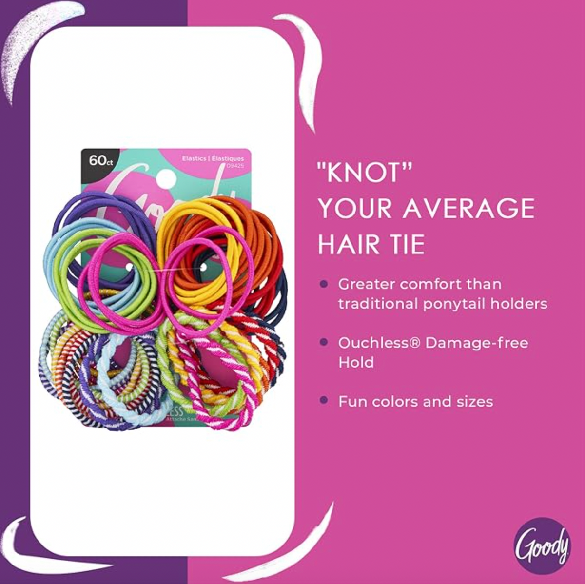 Goody Kids Ouchless Elastic Hair Ties 60 Ct - Assorted Colors