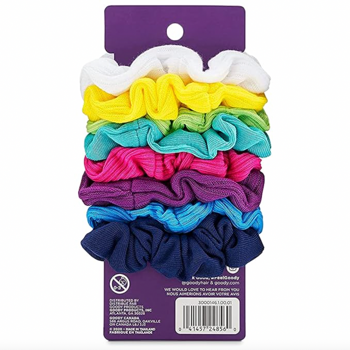 Goody Ouchless Jersey Scrunchies - Assorted Neon Rainbow Tones