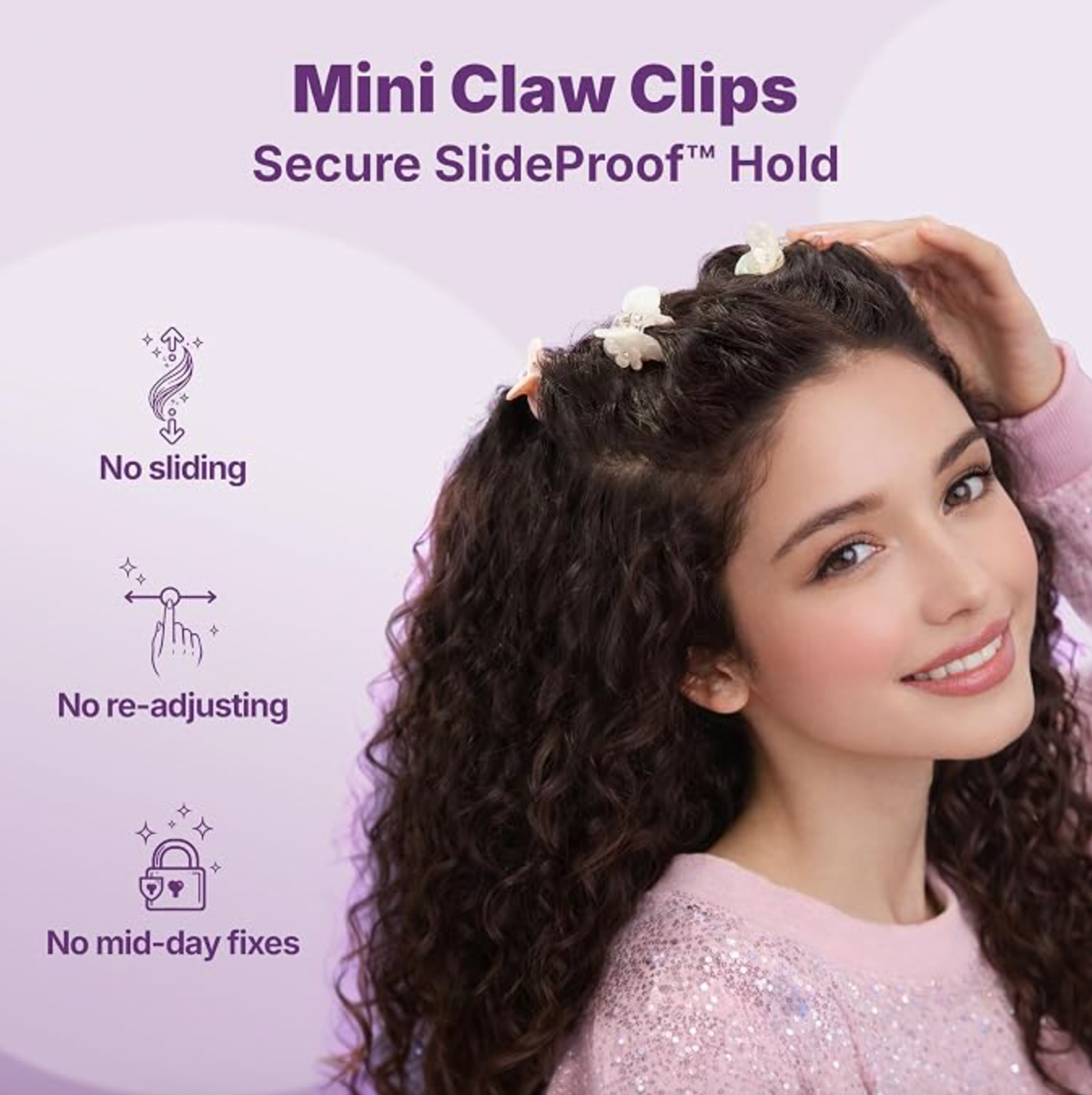 Goody SlideProof Mini Claw Clips - White Flowers and Pink