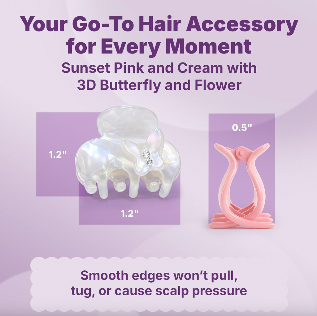 Goody SlideProof Mini Claw Clips - White Flowers and Pink