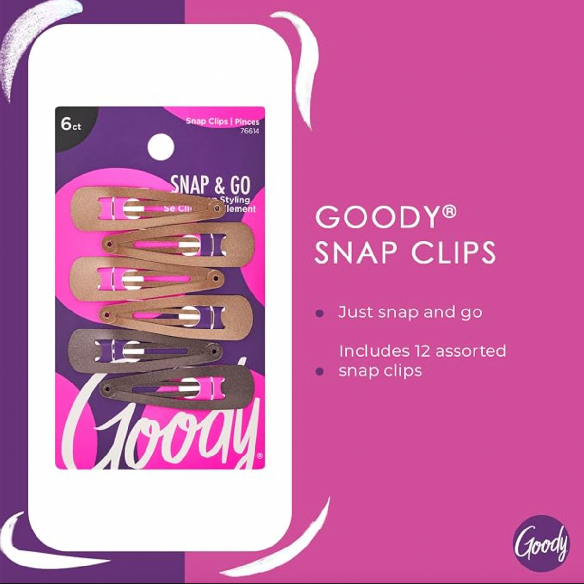 Goody Snap & Go Metal Contour Clips - Brunette
