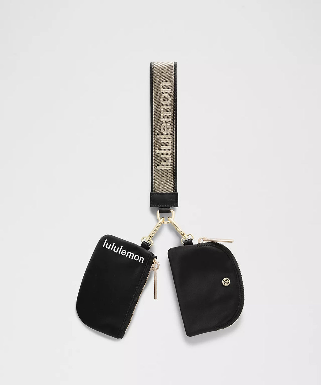 LuluLemon Dual Pouch Wristlet Metallic Wordmark - Black/Gold