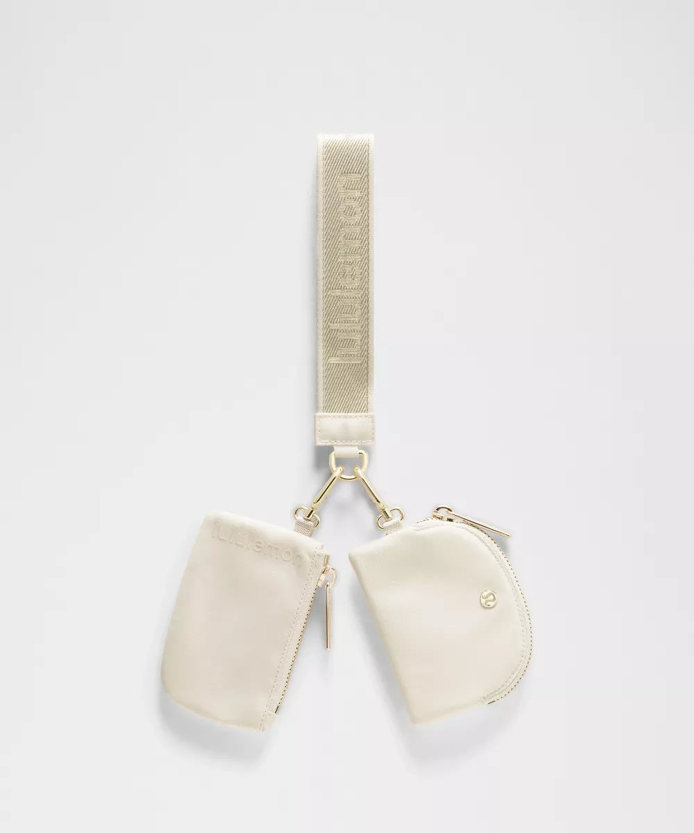 LuluLemon Dual Pouch Wristlet Metallic Wordmark - Light Ivory