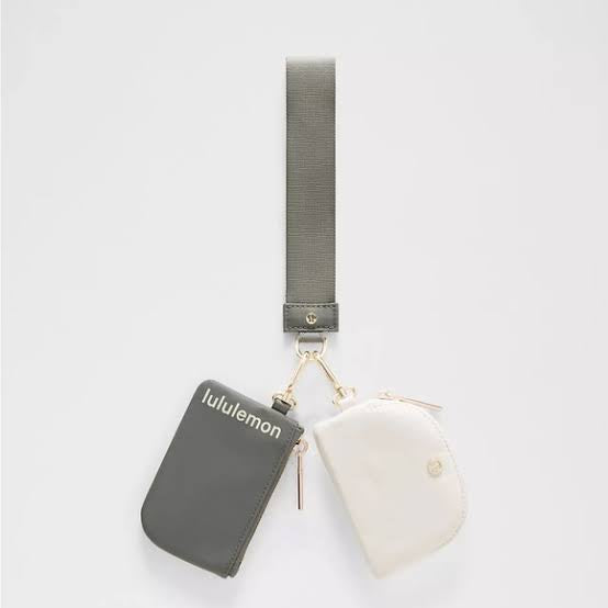 LuluLemon Dual Pouch Wristlet - Grey Sage/Light Ivory/Gold