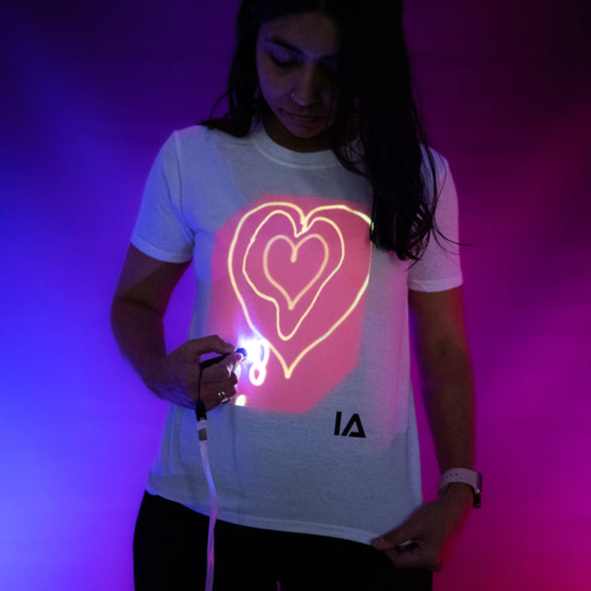 Illuminated Apparel Interactive Glow In The Dark T-Shirt - White & Pink Glow
