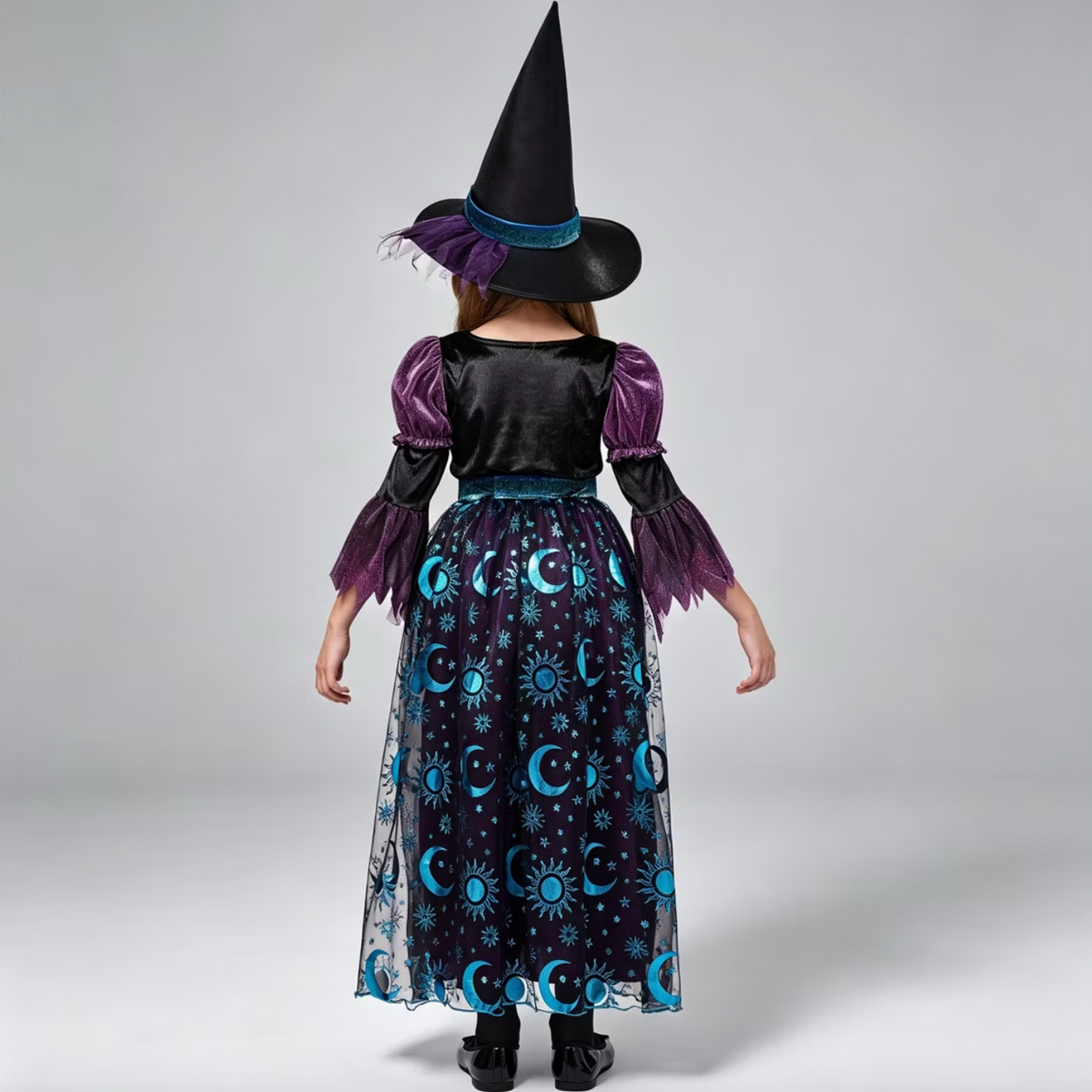 Joyfy Halloween Costume Witch Dress with Broom and Hat