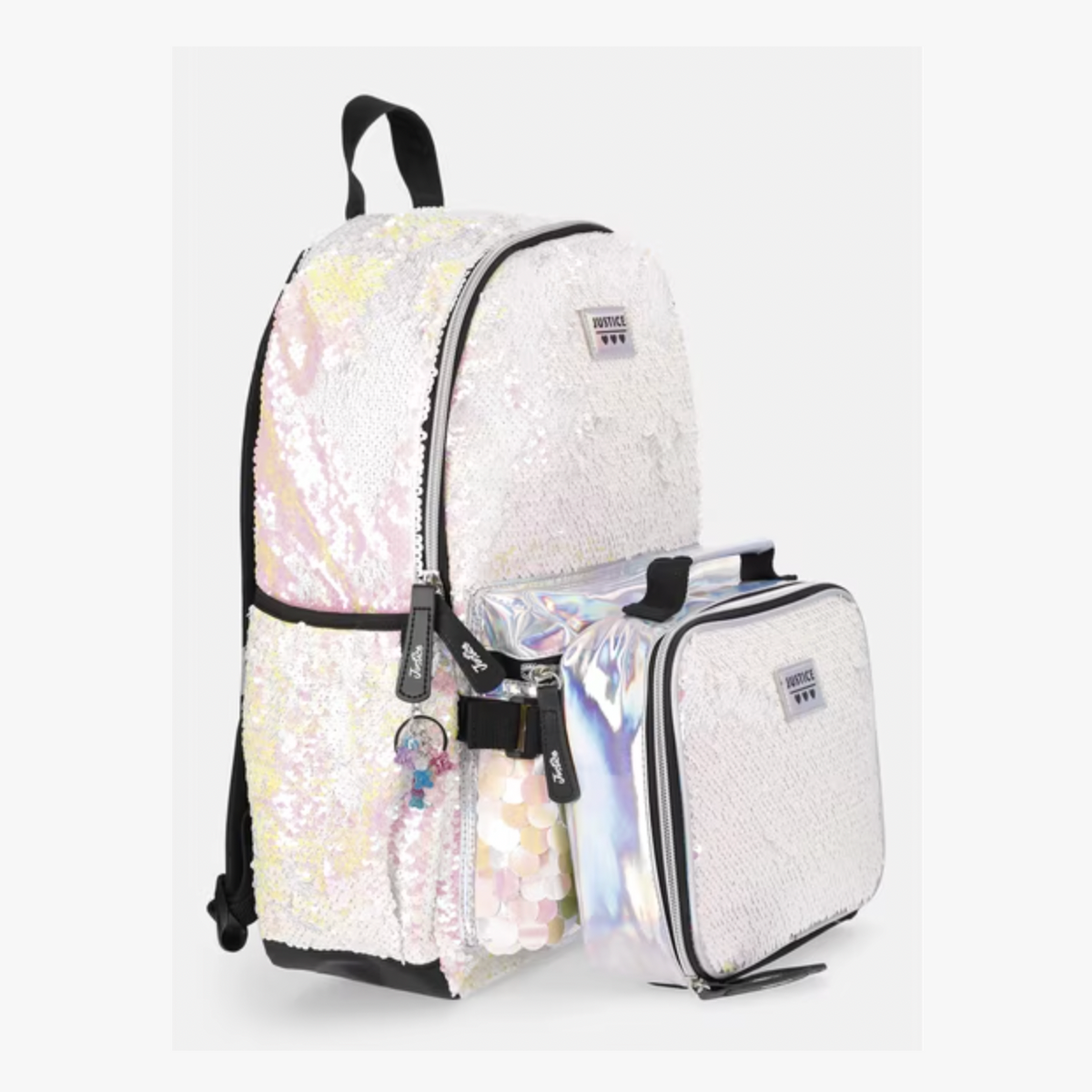 Justice Girls 17" Sequin Backpack & Lunch Tote Set - White