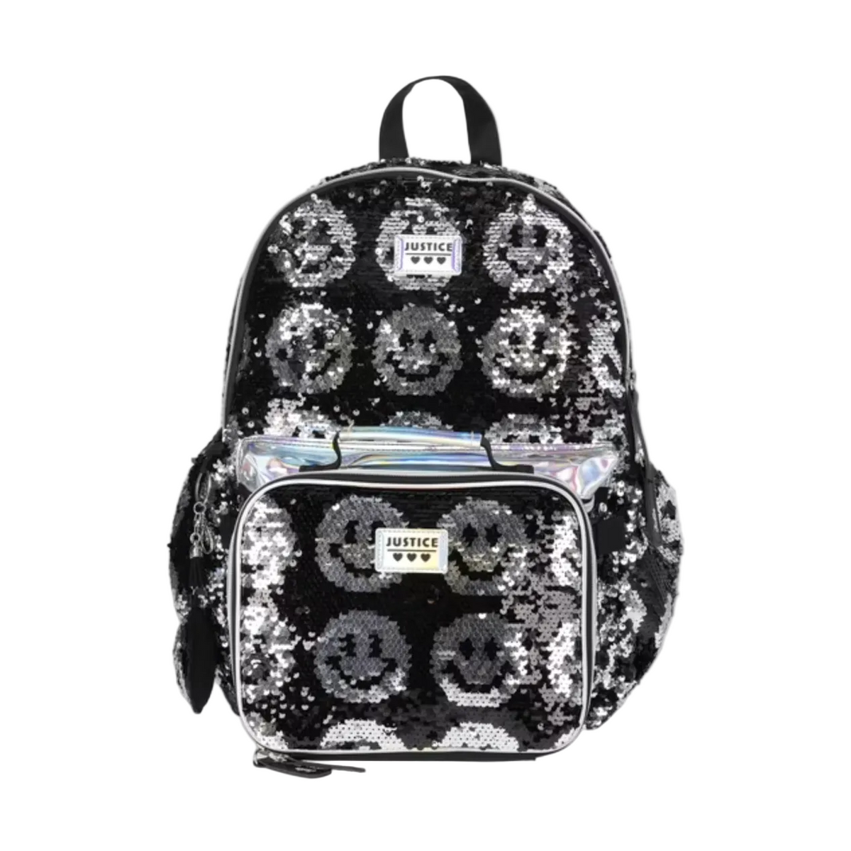 Justice Girls 17" Smiley Sequin Backpack & Lunch Tote Set - Black