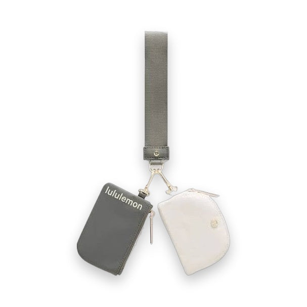 LuluLemon Dual Pouch Wristlet - Grey Sage/Light Ivory/Gold 
