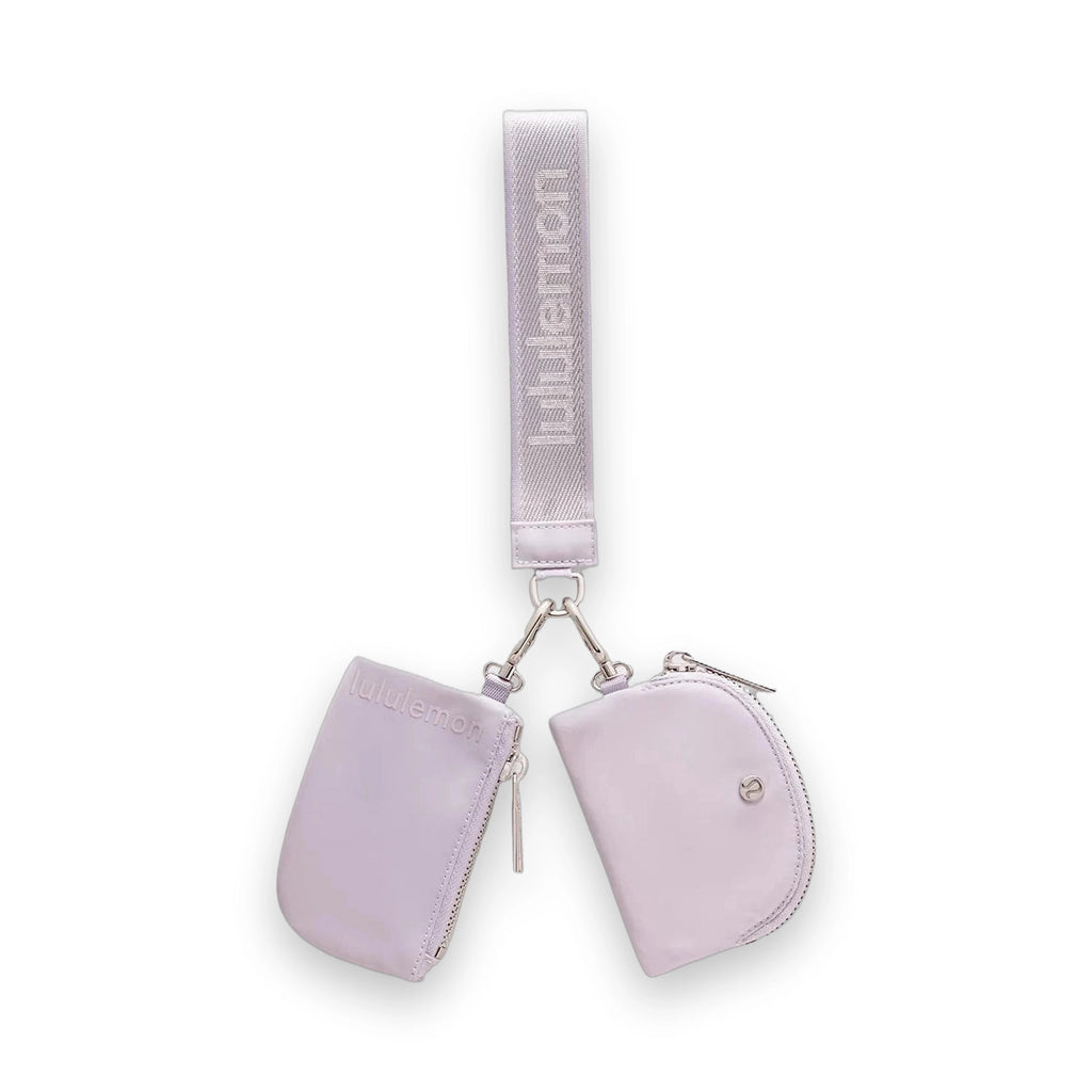 LuluLemon Dual Pouch Wristlet Metallic Wordmark - Faint Lavendar 
