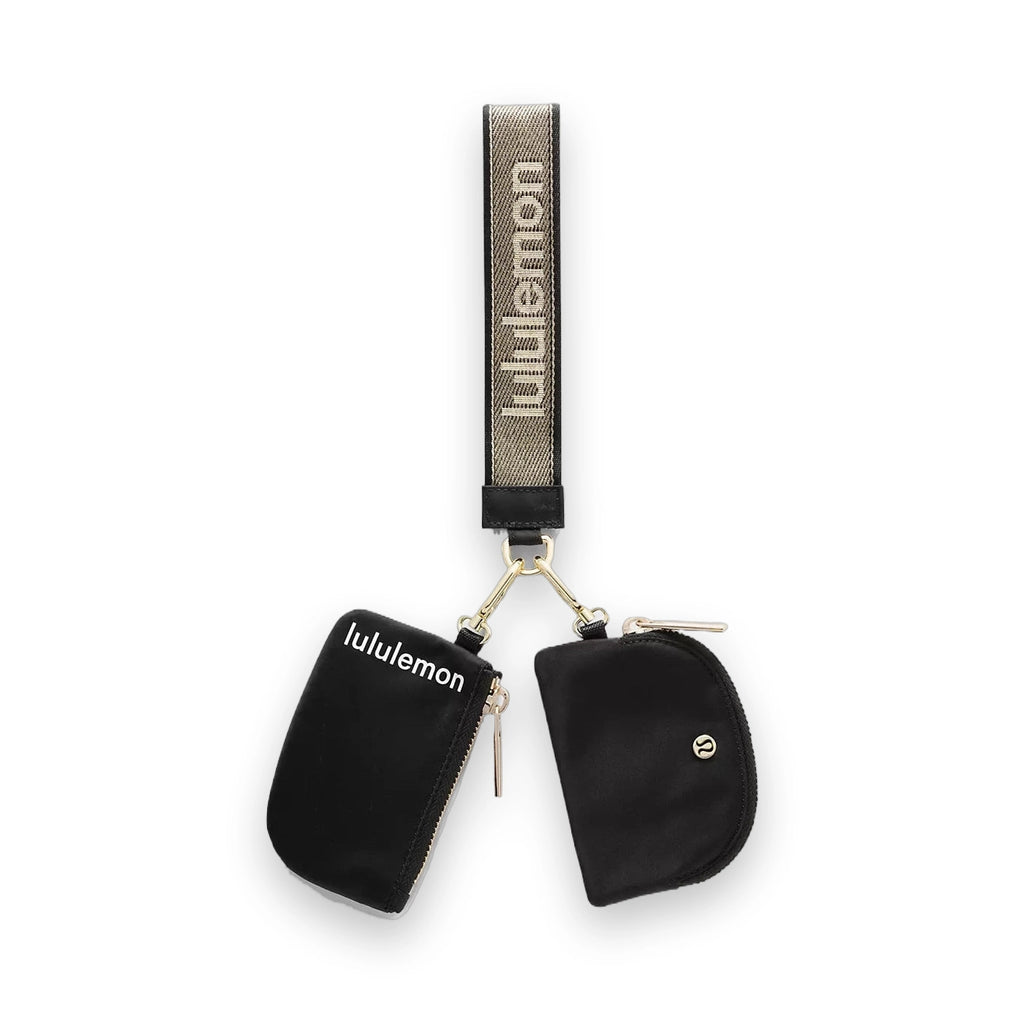 LuluLemon Dual Pouch Wristlet Metallic Wordmark - Black/Gold 