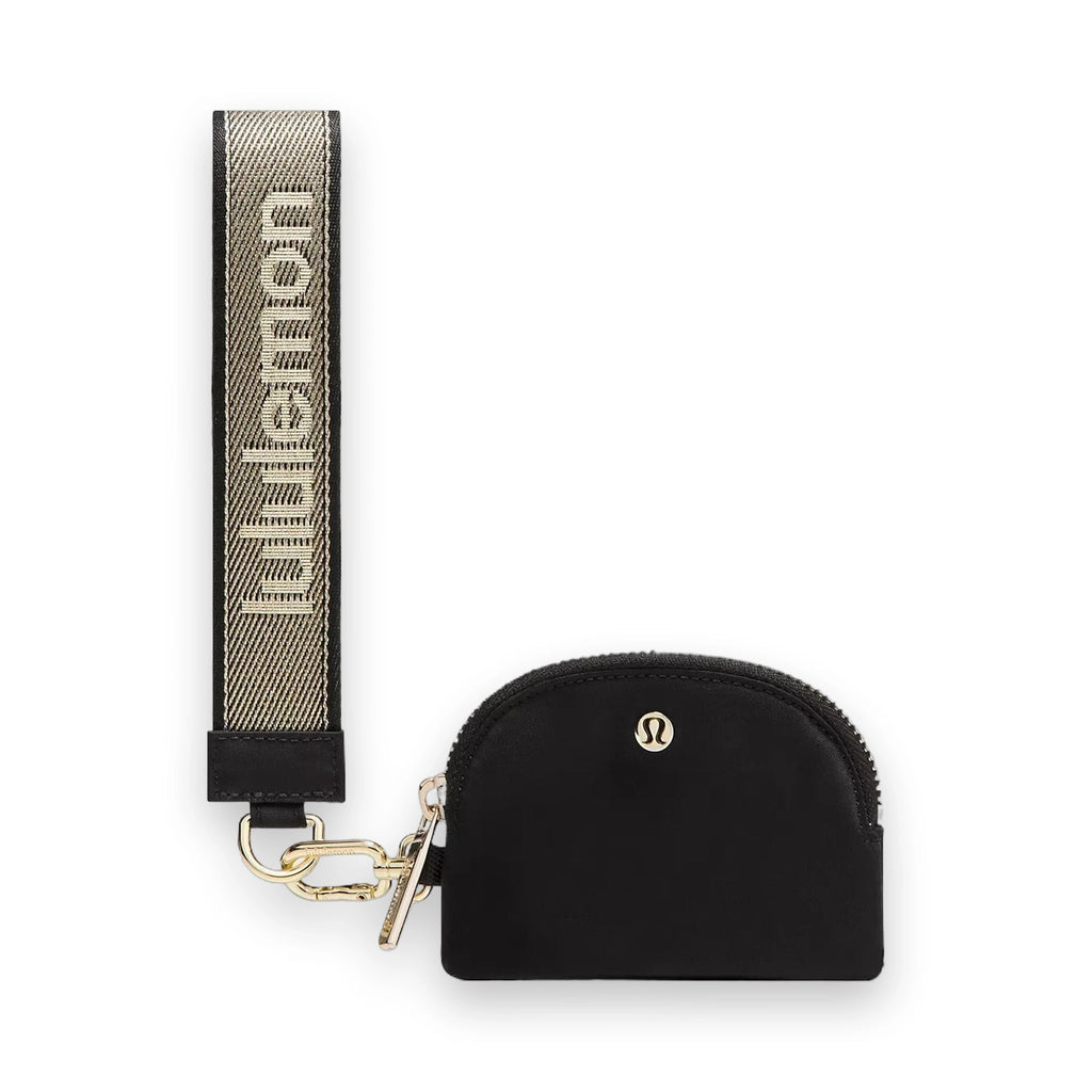 LuluLemon Dual Pouch Wristlet Metallic Wordmark - Black/Gold 