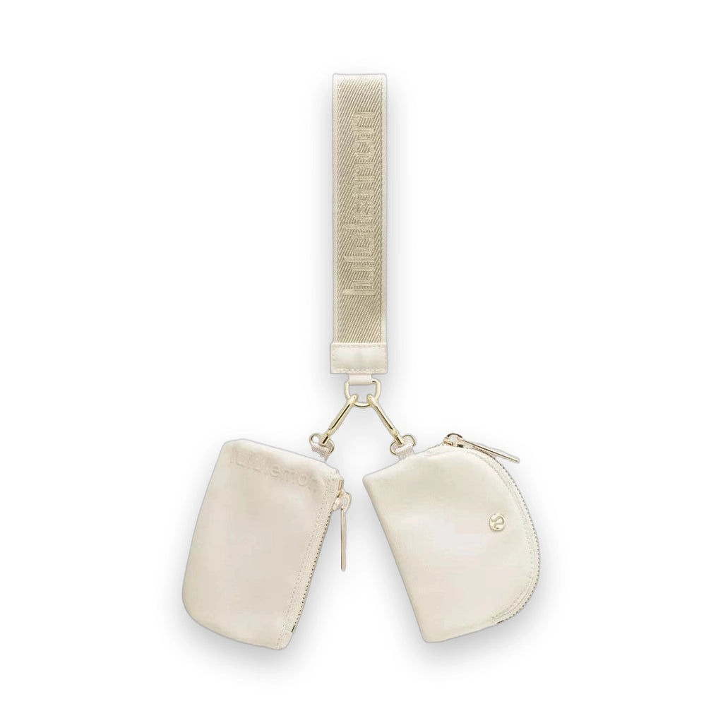 LuluLemon Dual Pouch Wristlet Metallic Wordmark - Light Ivory 