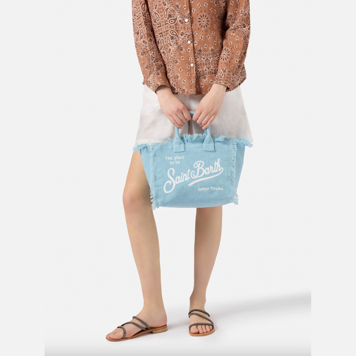 MC2 Saint Barth Light blue solid color linen Colette bag