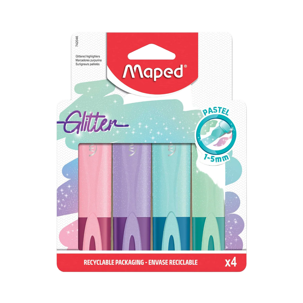 Maped Fluo Peps Classic Pastel Glitter Highlighters x4