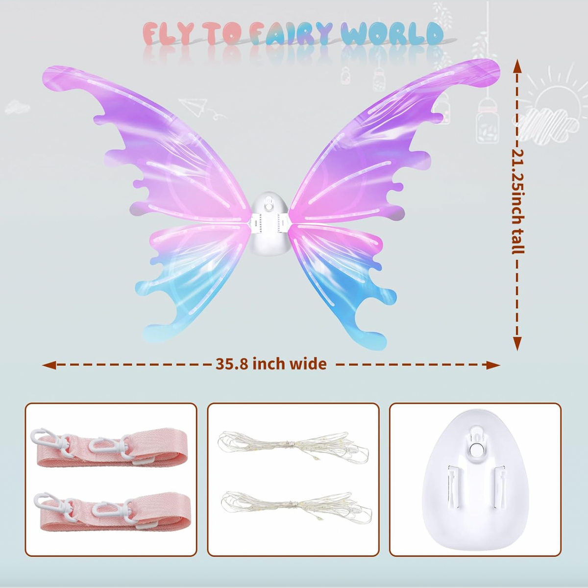 Maysida Electric Fairy Wings for Girls Light Up Moving Butterfly Wings