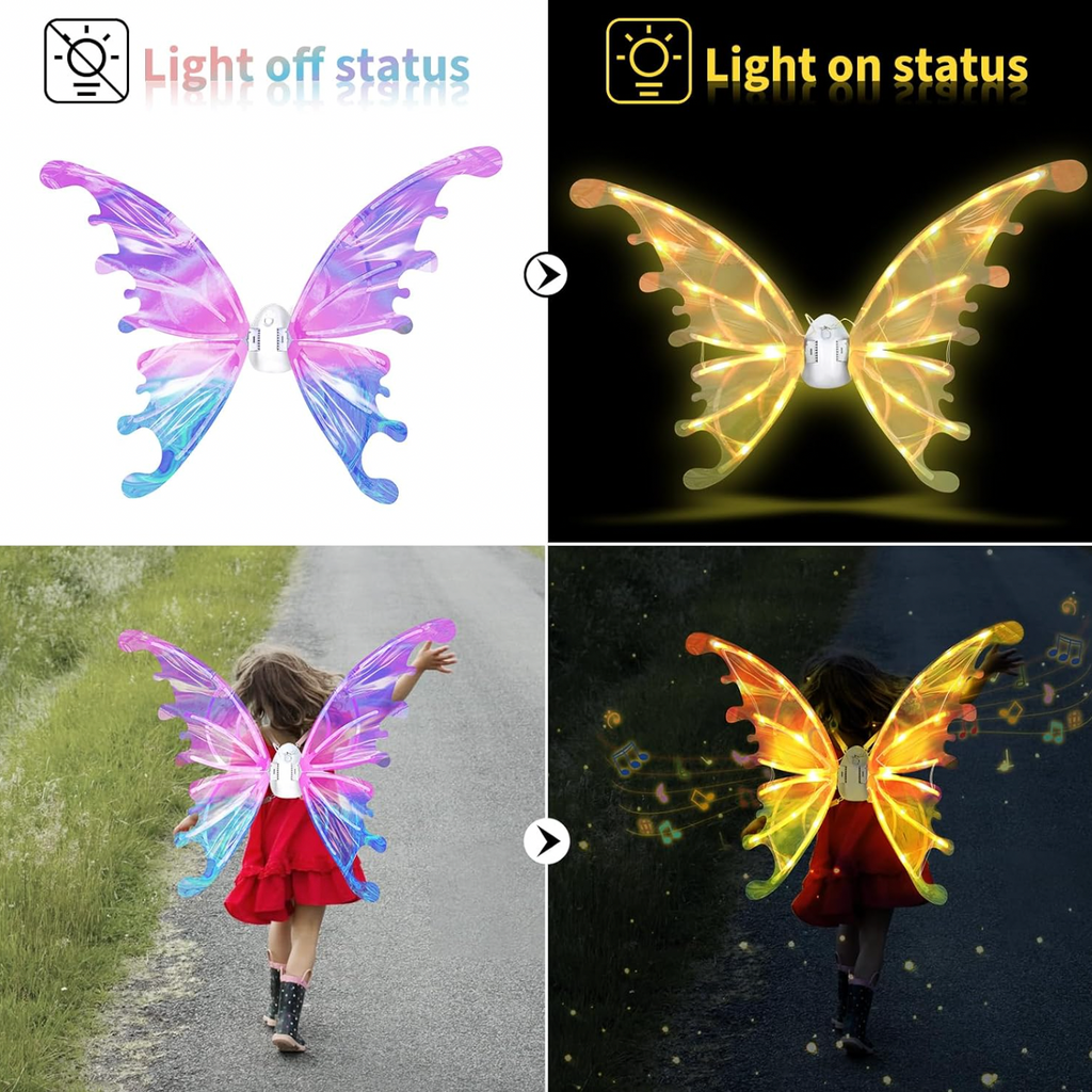 Maysida Electric Fairy Wings for Girls Light Up Moving Butterfly Wings