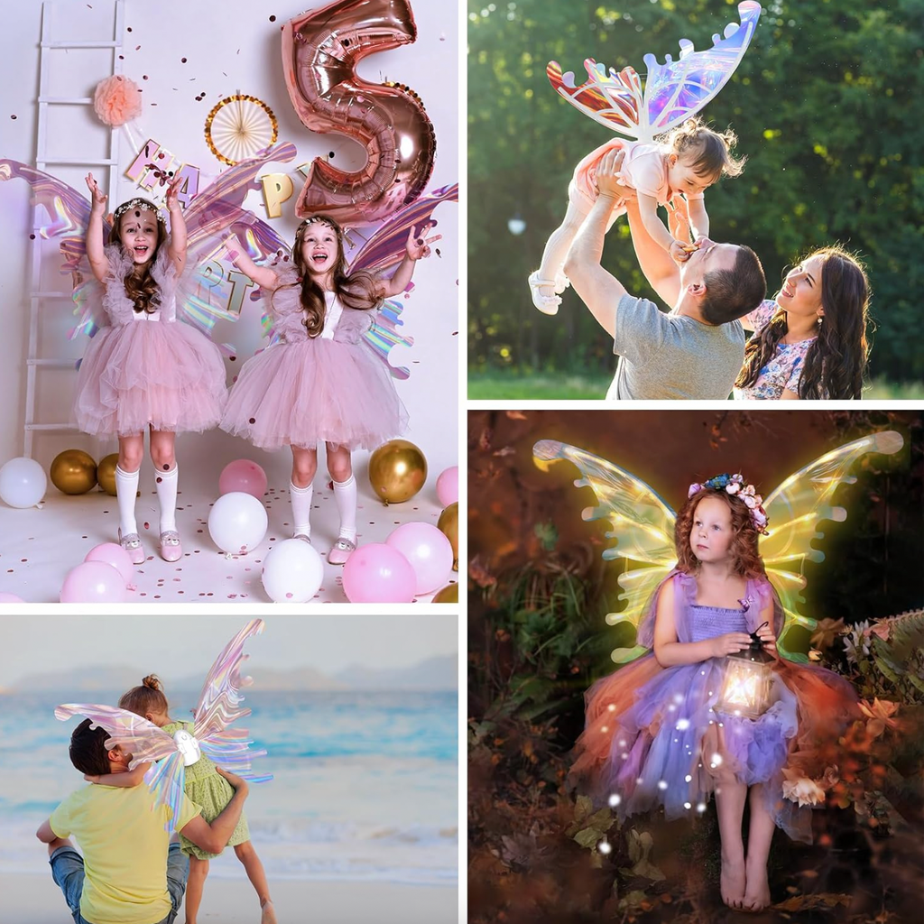 Maysida Electric Fairy Wings for Girls Light Up Moving Butterfly Wings