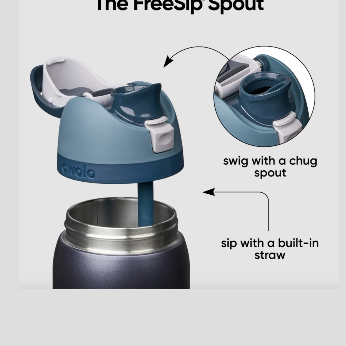 Owala FreeSip Stainless Steel Water Bottle 32 oz - Blue Steel