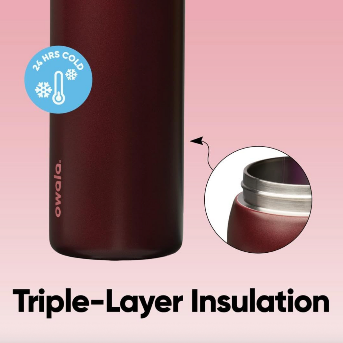 Owala FreeSip Stainless Steel Water Bottle 32 oz - Black Cherry