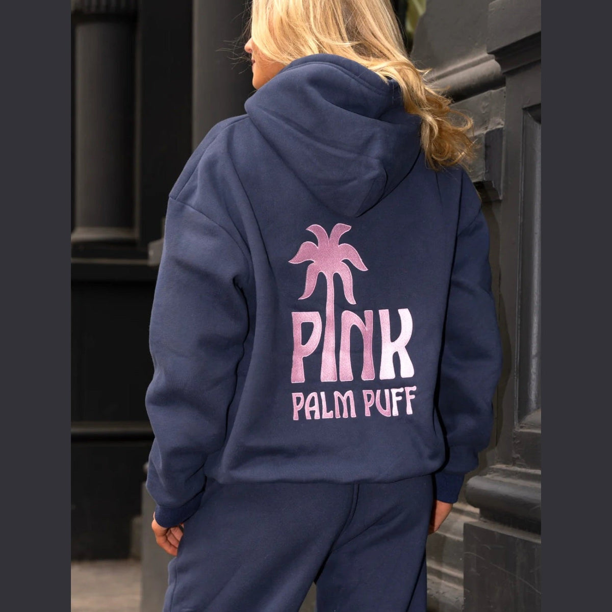 PINK PALM PUFF-Classic Puff Hoodie in Navy 